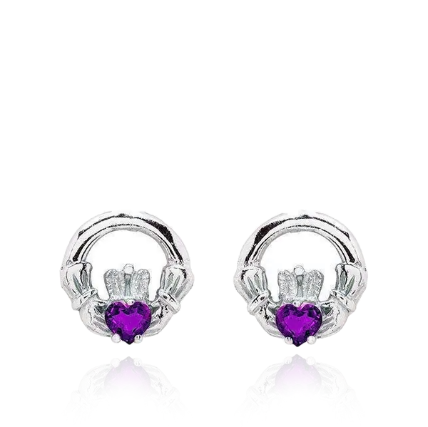 sterling silver claddagh crystal purple stons birthstone earrings