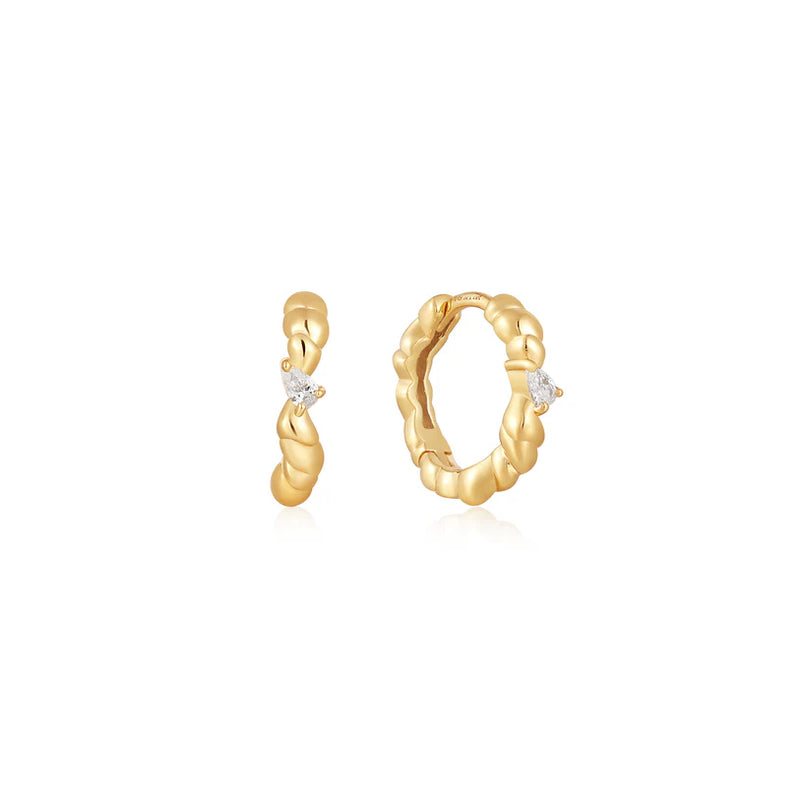 Ania Haie "Gold Twisted Wave Huggie Hoop" Earrings