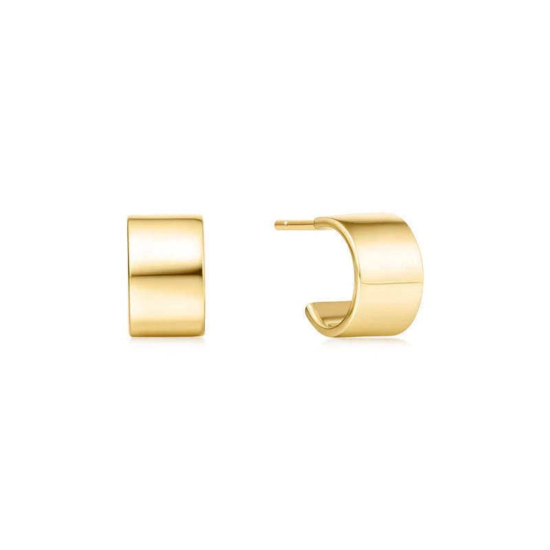 Ania Haie "Gold Flat Small Huggie Hoop" Earrings