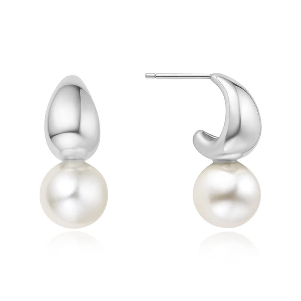 Ania Haie "Silver Pearl Dome Hoop" Earrings