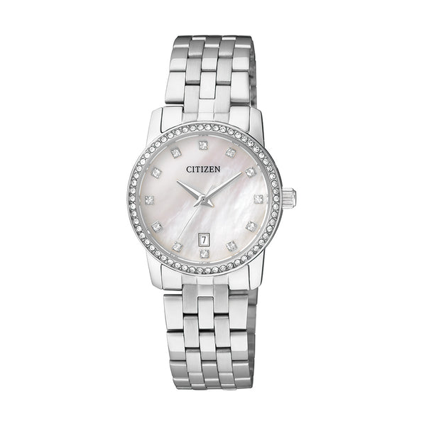 CITIZEN PEARL dial DIAMOND steel bracelet WATCH