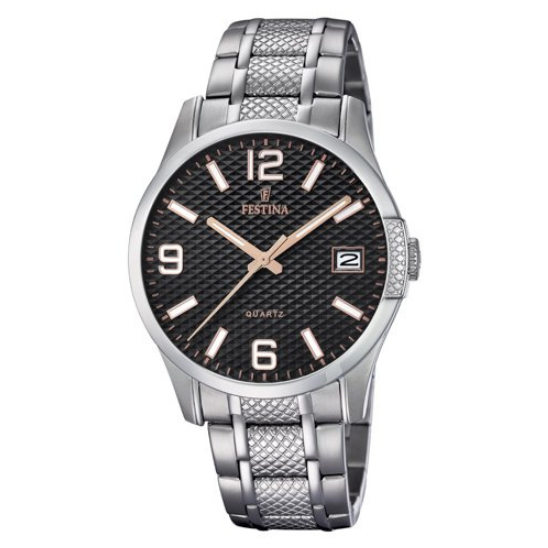 FESTINA BLACK dial STEEL bracelet WATCH