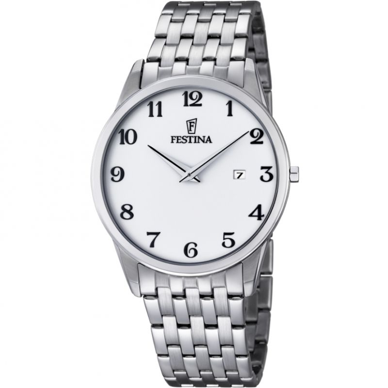 FESTINA WHITE dial STEEL bracelet WATCH