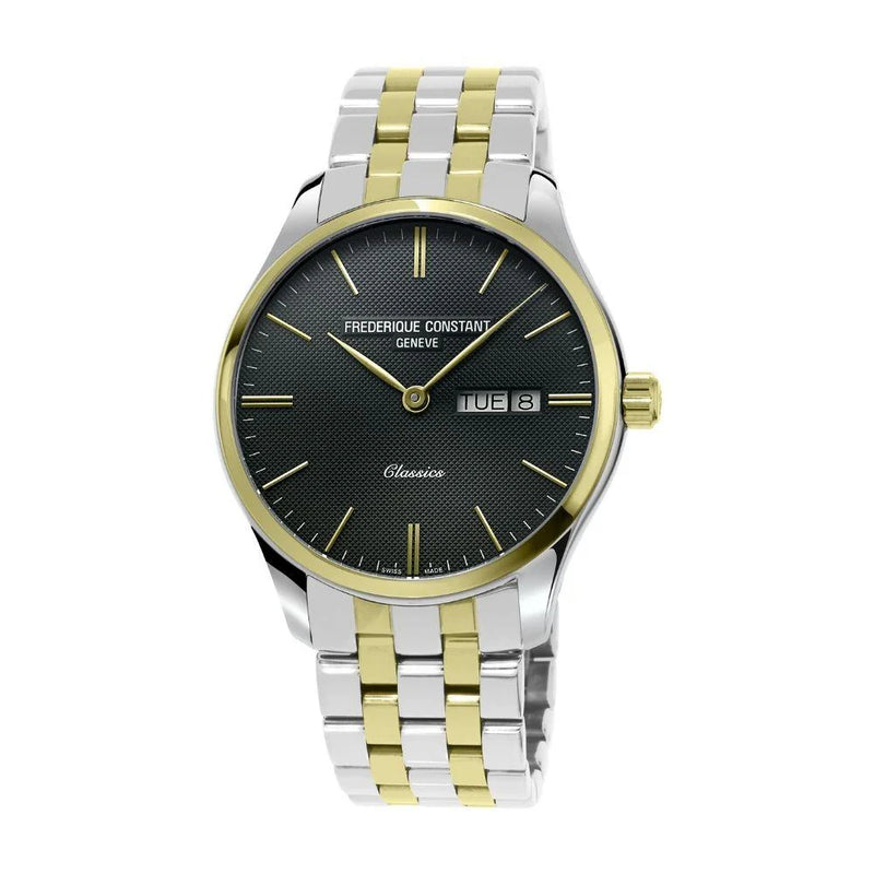 FREDERIQUE CONSTANT CLASSICS TWO-TONE silver steel yellow gold bracelet black dial WATCH