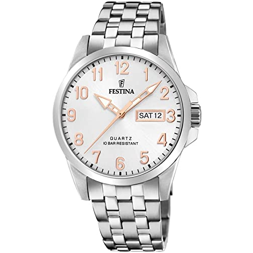 FESTINA WHITE dial rose gold numerals STEEL bracelet WATCH