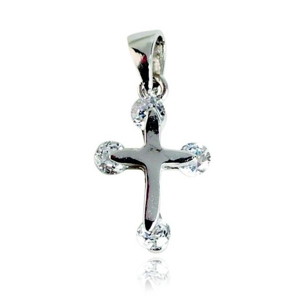FIRST COMMUNION STERLING SILVER CZ CROSS NECKLACE