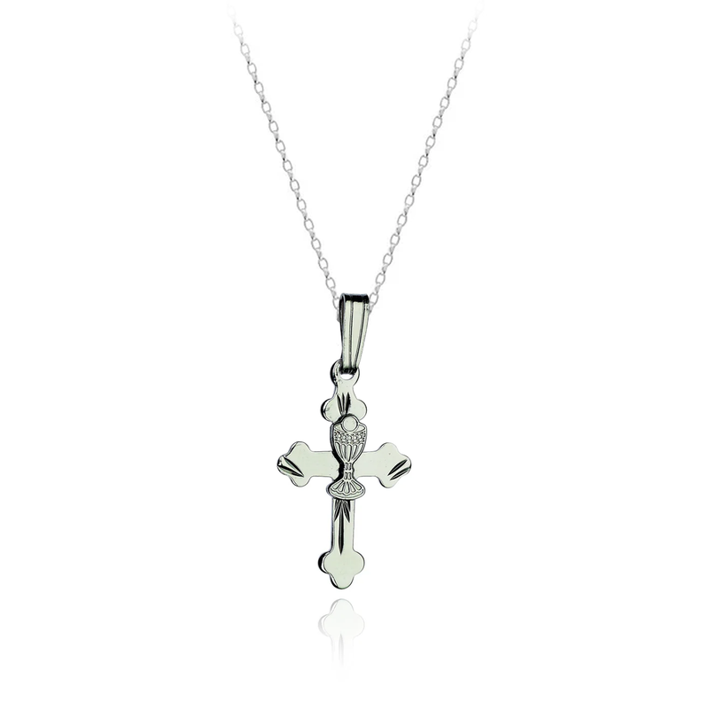 FIRST COMMUNION STERLING SILVER CROSS Chalice NECKLACE