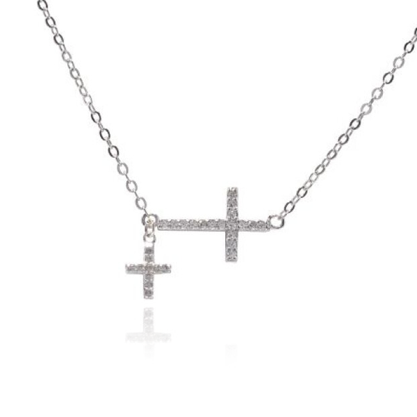 First Communion CZ Cross & Cross Charm Necklace