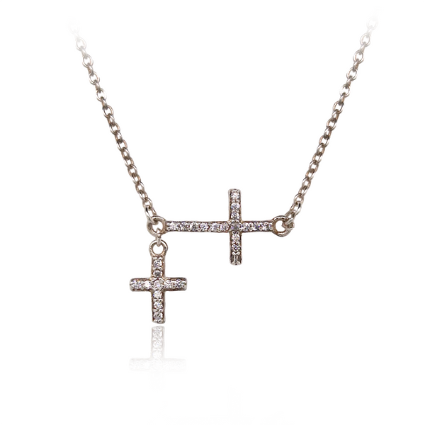 First Communion CZ Cross & Cross Charm Necklace