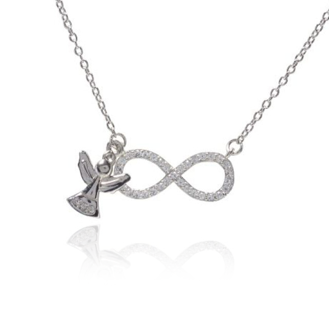 First Communion CZ Infinity Necklace & Angel Charm