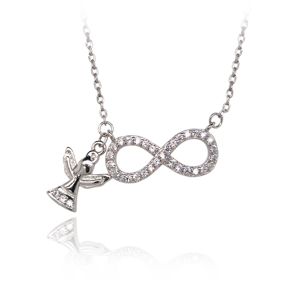 First Communion CZ Infinity Necklace & Angel Charm