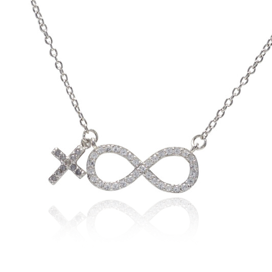 First Communion CZ Infinity Necklace & Cross Charm