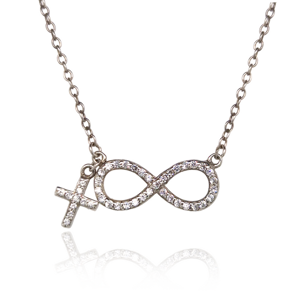 First Communion CZ Infinity Necklace & Cross Charm