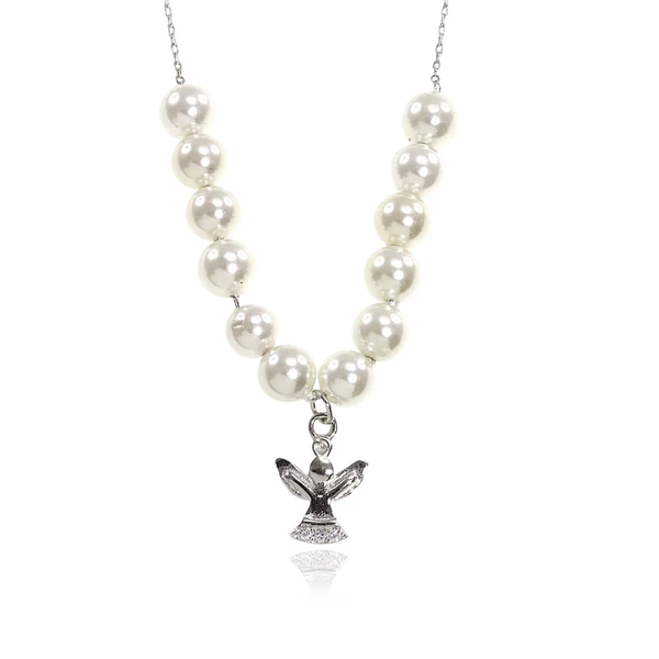 First Communion Pearl and Angel Necklace