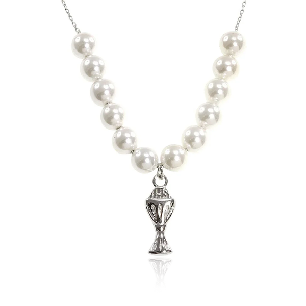 First Communion Pearl and Chalice Necklace