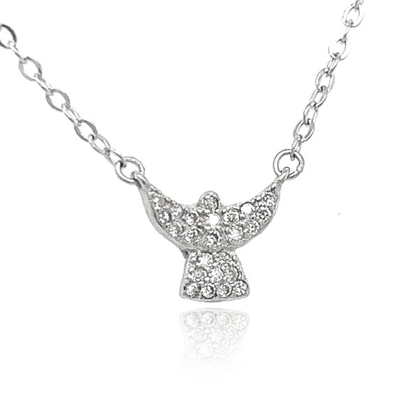 First Communion Sterling Silver CZ Angel Necklace