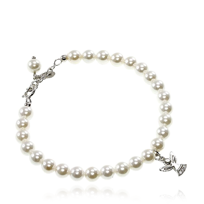 First Holy Communion Pearl and Angel Charm Bracelet