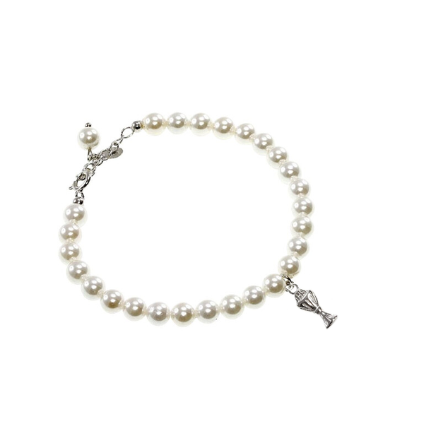 First Holy Communion Pearl and Chalice Charm Bracelet