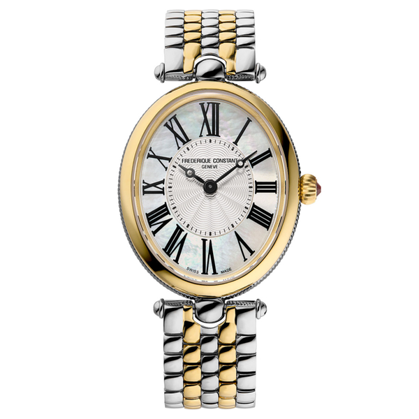 Frederique Constant Art Deco Oval Ladies two tone silver gold bracelet white dial black numerals Watch