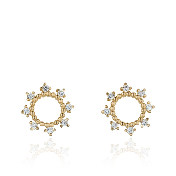 yellow gold cz cubic zirconia stones circles stud earrings