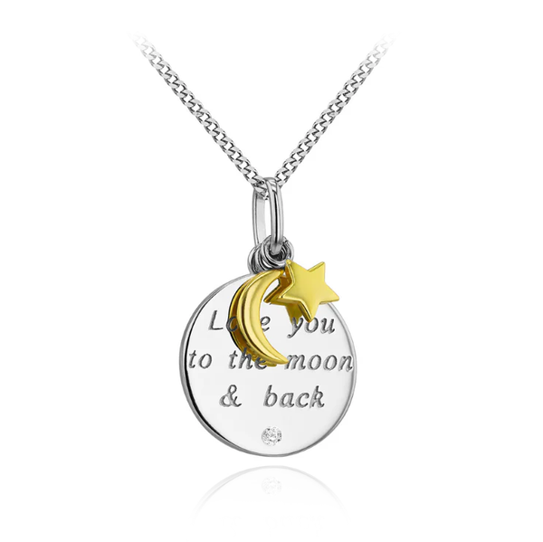 two tone yellow gold sterling silver medal charm pendant moon star necklace