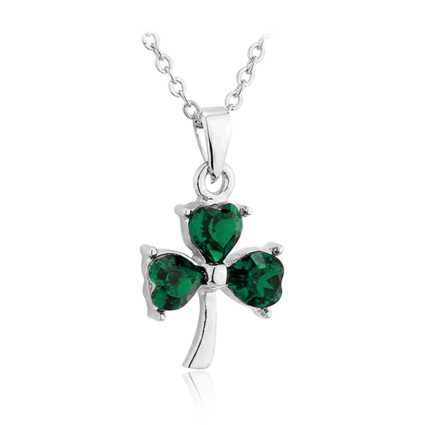 sterling silver green cz emerald shamrock pendant chain necklace