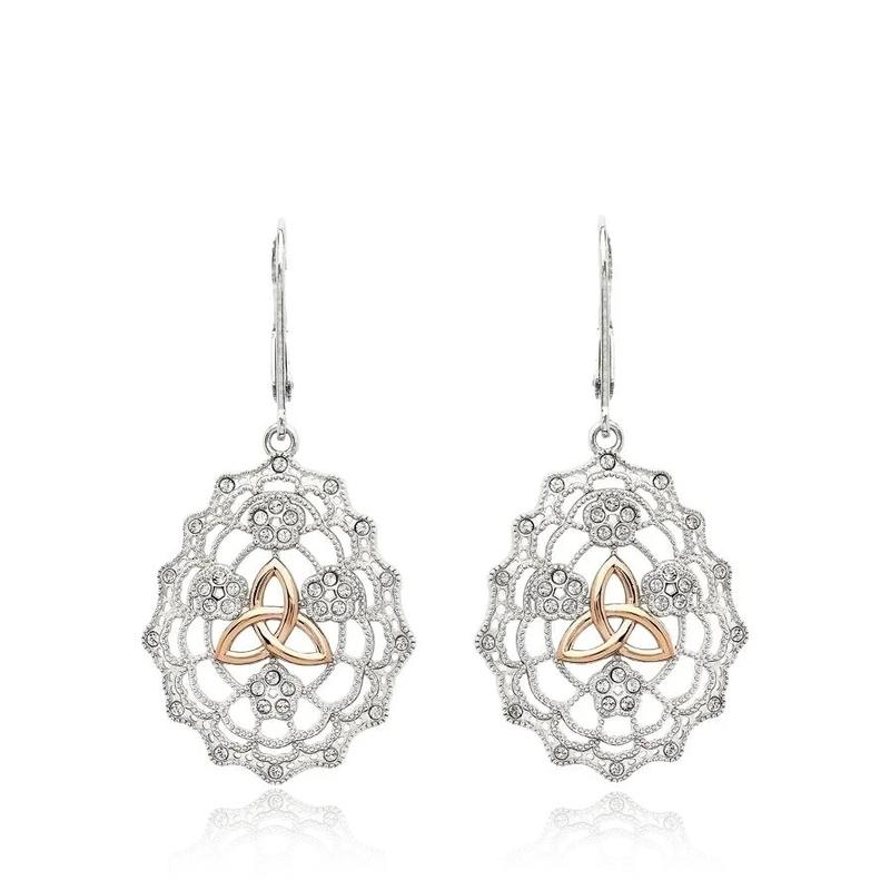 sterling silver irish lace cz cubic zirconia stones rose gold trinity celtic knot earrings