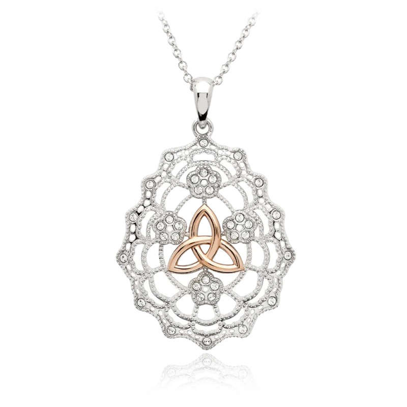 sterling silver irish lace rose gold trinity celtic knot pendant necklace