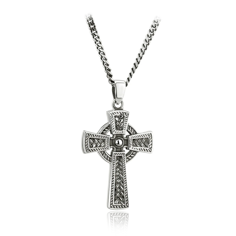 MENS STERLING SILVER OXIDISED CELTIC CROSS PENDANT Necklace