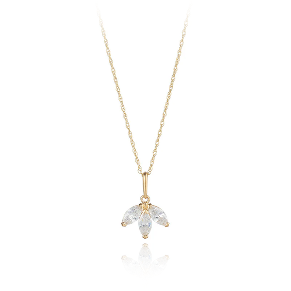 njo 9 carat yellow gold cz cubic zirconia stones lotus flower leaf pendant necklace