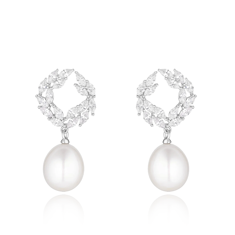 sterling silver pearl drops cz cubic zirconia stones studs earrings