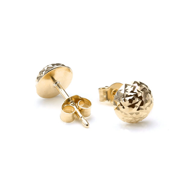 9 carat yellow gold half balls diamond cut stud earrings
