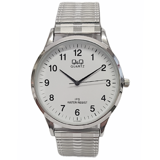 Q&Q WHITE CHROME EXPANDING BRACELET WATCH