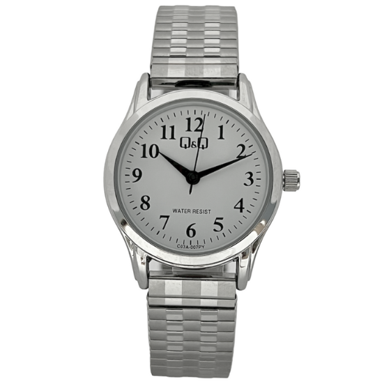 Q&Q WHITE CHROME EXPANDING BRACELET WATCH