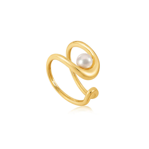 Ania Haie "Gold Pearl Sculpted Adjustable" Ring