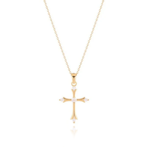 REBECCA YELLOW GOLD cz cubic zirconia stones CROSS pendant NECKLACE