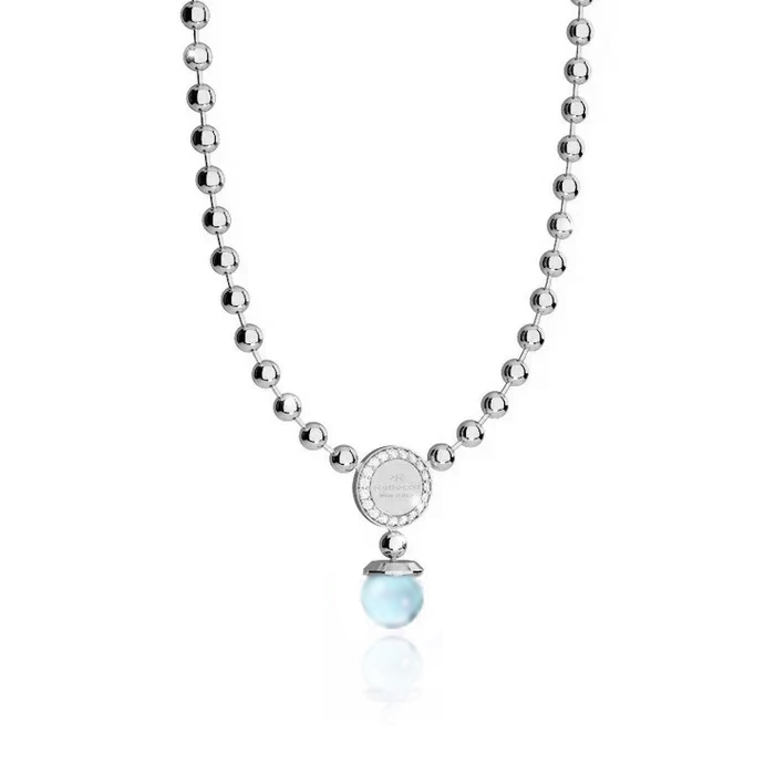 rebecca silver beaded cz cubic zirconia blue stones necklace