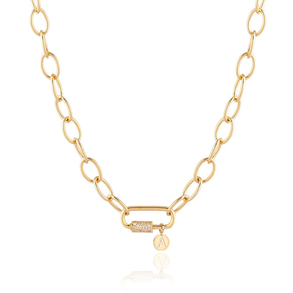 rebacca yellow gold link chain cz cubic zirconia stones initial medal charm necklace