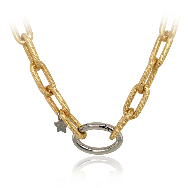 rebecca yellow gold extured chunky chain link silver star charm necklace