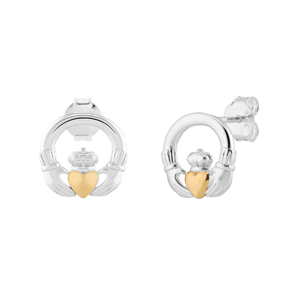 2-Tone Plated Claddagh Stud Earrings