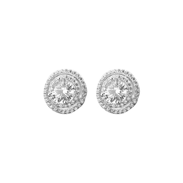 Sterling Silver Double Halo Stud Earring