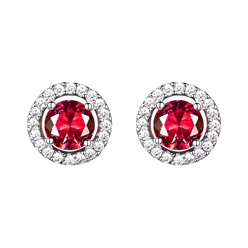 Sterling Silver Red CZ Stud Earrings