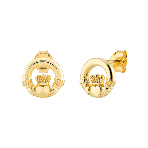 Gold Plated Silver Claddagh Stud Earrings