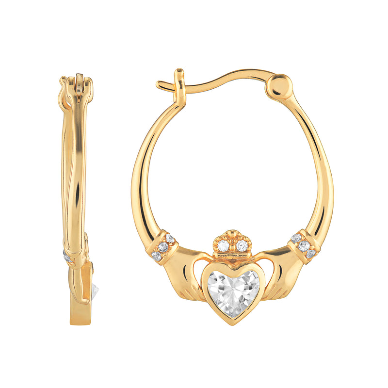 Gold Plated Silver Claddagh CZ Creole Earrings
