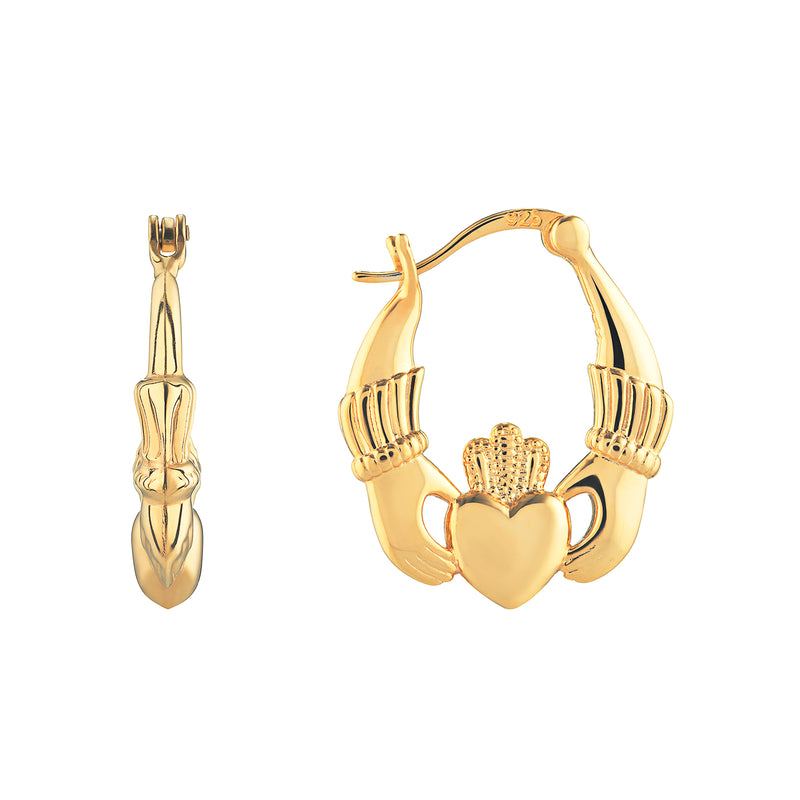 Gold Plated Silver Claddagh Creole Earrings