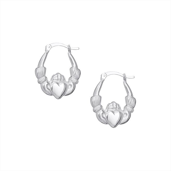 Silver Claddagh Creole Earrings