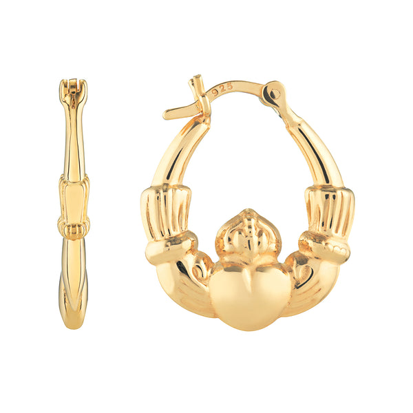 Gold Plated Silver Claddagh Creole Earrings