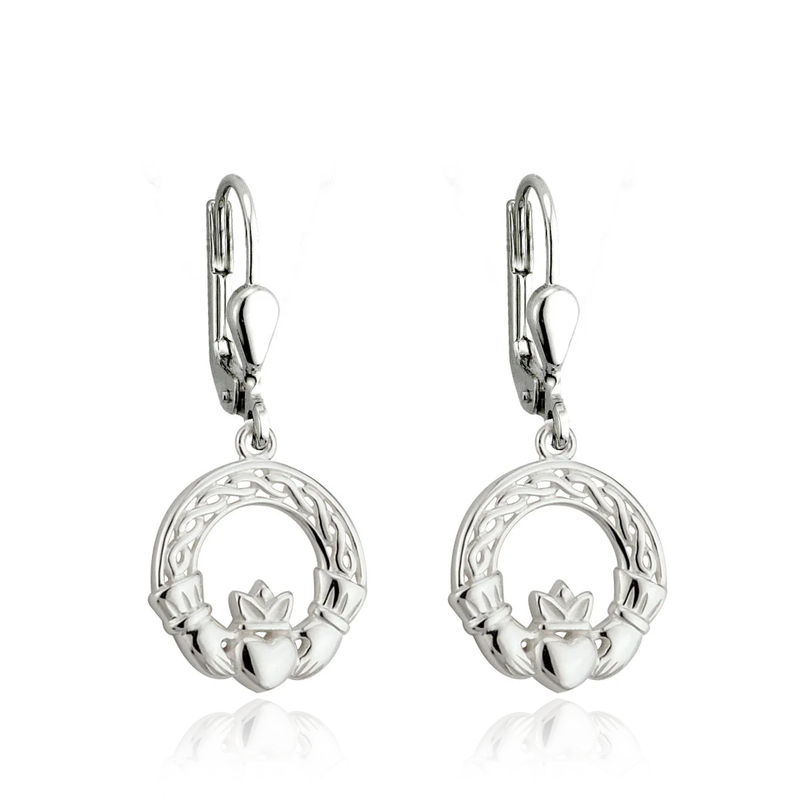 sterling silver knot claddagh drop earrings