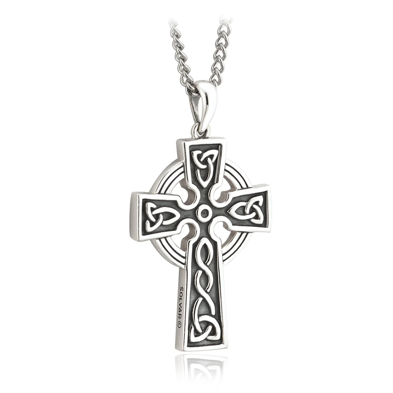 sterlingSILVER DOUBLE SIDE OXIDISED CROSS ON STEEL CHAIN Necklace