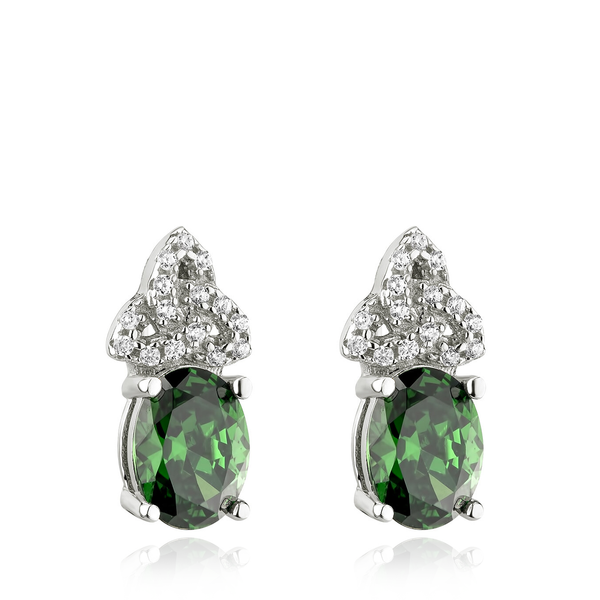 sterling silver cz cubic zirconia white and green stones celtic trinity knot stud earrings